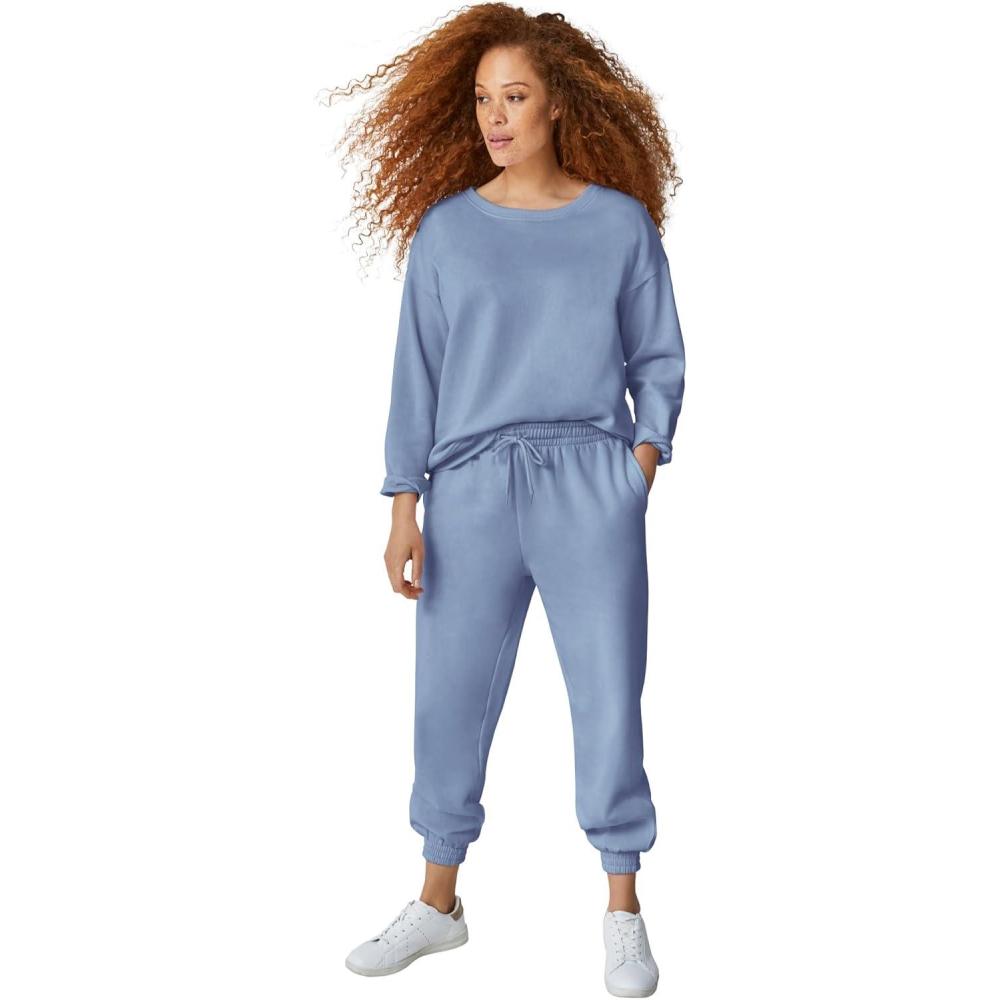 imageellos Plus Size Drawstring Waist Fleece SweatpantsPale Indigo