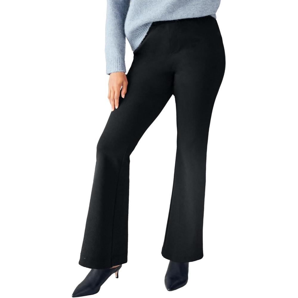 imageellos Plus Size Knit Bootcut Pants with PocketsBlack