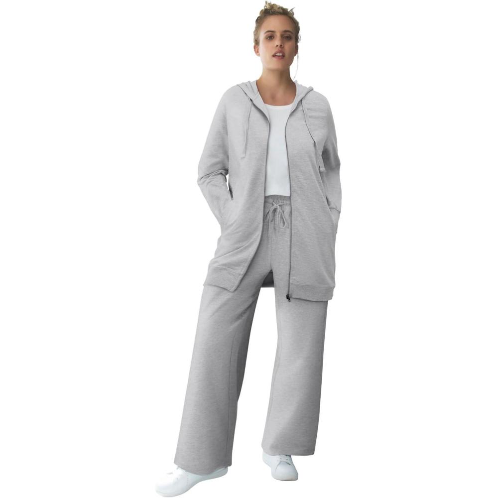 imageellos Plus Size Wide Leg French Terry SweatpantHeather Grey
