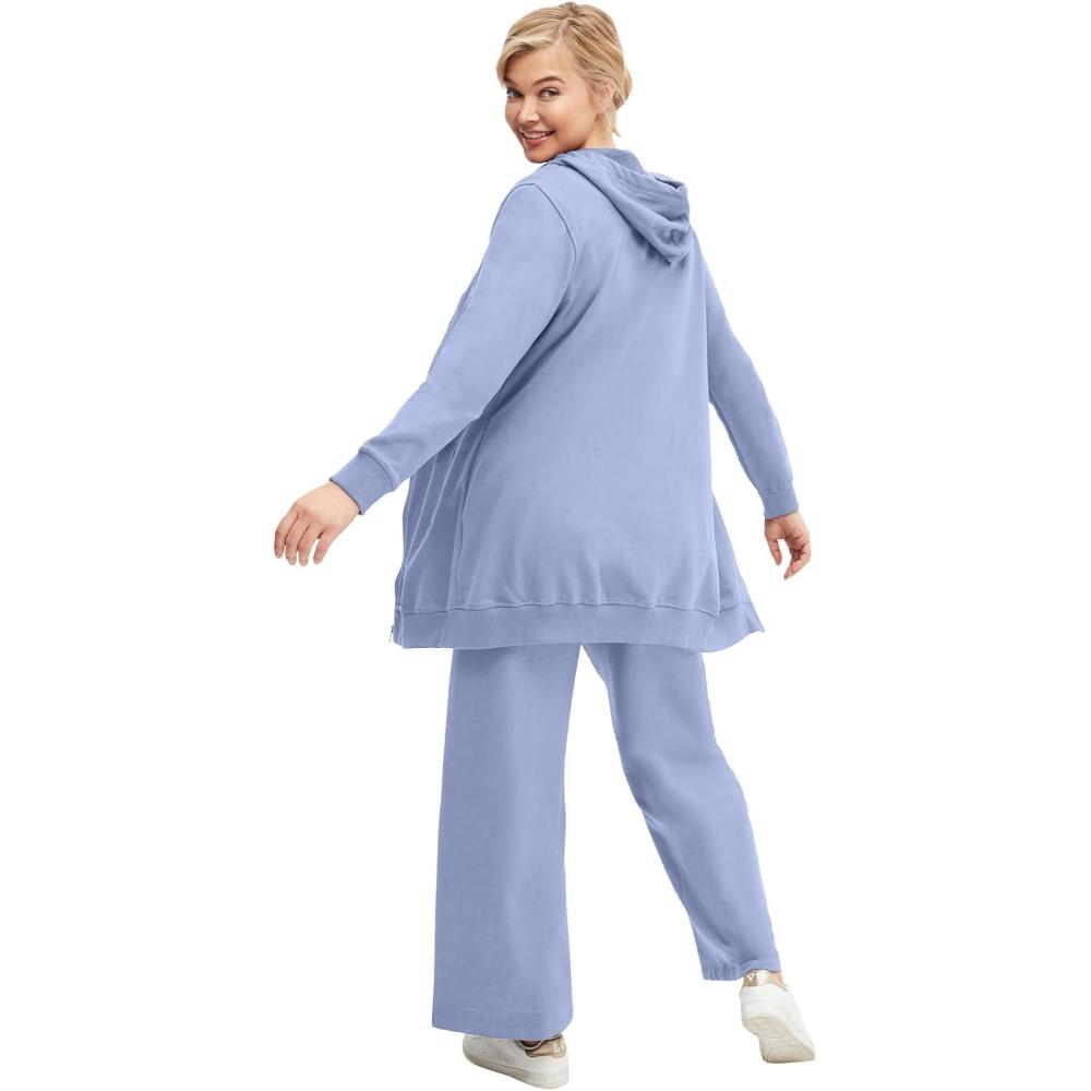 imageellos Plus Size Wide Leg French Terry SweatpantPeriwinkle Mist