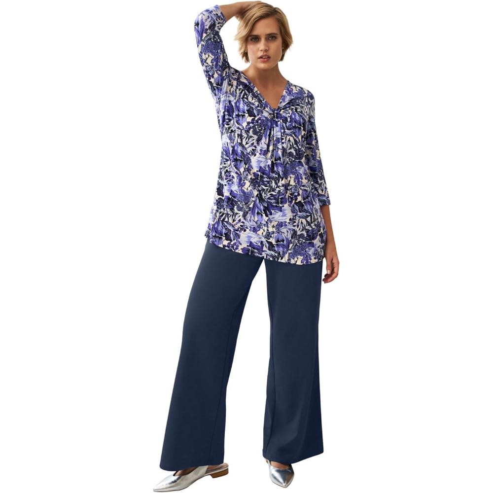 imageellos Plus Size Wide Leg Soft PantsNavy