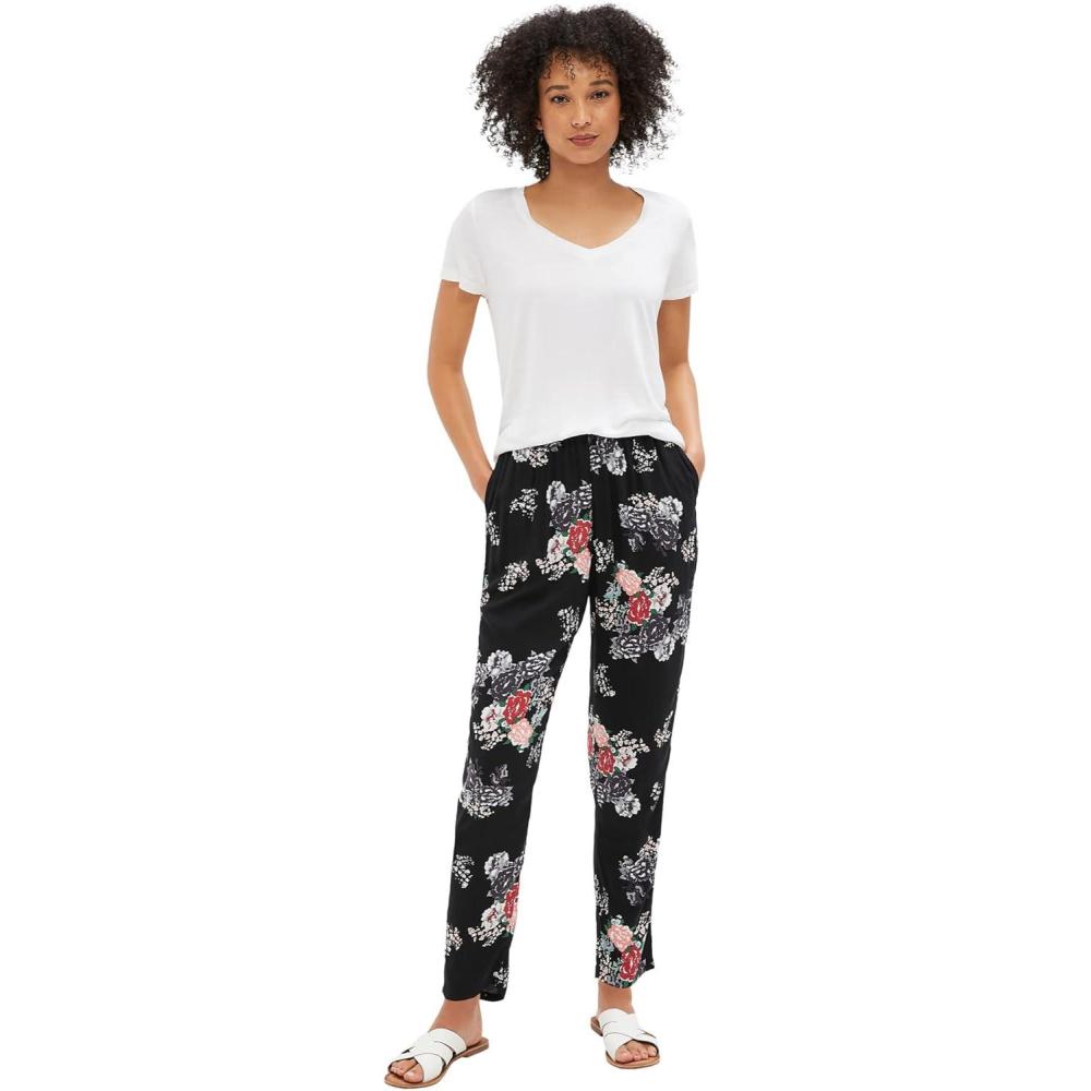 imageellos Plus Size Woven Soft PantsBlack Rose Floral