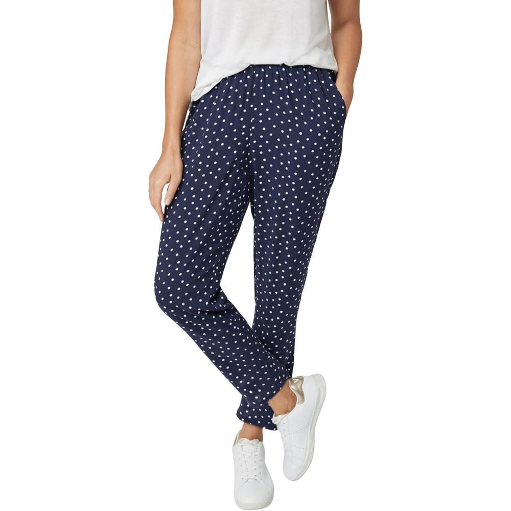 imageellos Plus Size Woven Soft PantsNavyWhite Dot