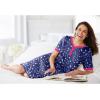 Dreams & Co. Plus Size Short Henley Sleepshirt(Evening Blue Stars)