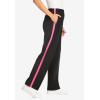 Woman Within Plus Size Cotton French Terry Straight-Leg Pull-On Side-Stripe Pants(Black Raspberry Sorbet)