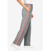 Woman Within Plus Size Cotton French Terry Straight-Leg Pull-On Side-Stripe Pants(Medium Heather Grey Sweet Coral)