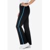 Woman Within Plus Size Petite Stretch-Cotton Knit Pull-On Bootcut Side-Stripe Leggings(Black Paradise Blue)