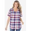 Woman Within Plus Size Seersucker Baseball Shirt(Primrose Yellow Pop Stripe)