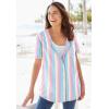 Woman Within Plus Size Seersucker Baseball Shirt(Raspberry Sorbet Pop Stripe)