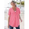 Woman Within Plus Size Seersucker Baseball Shirt(Vivid Red Gingham)