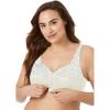 Amoureuse Women’s Plus Size Scroll Embroidered Wireless Front-Close Bra(Ivory Sparkling Champagne)