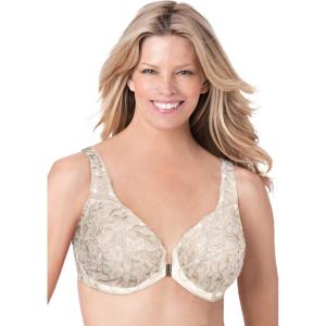 Amoureuse Women’s Plus Size Embroidered Front-Close Underwire Bra(Ivory Sparkling Champagne)