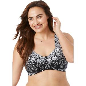 Amoureuse Women’s Plus Size Embroidered Wireless Back-Close Bra(Black Silver)