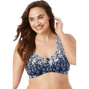 Amoureuse Women’s Plus Size Embroidered Wireless Back-Close Bra(Evening Blue Silver)
