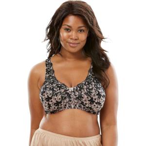 Amoureuse Women’s Plus Size Embroidered Wireless Back-Close Bra(Light Taupe Black)
