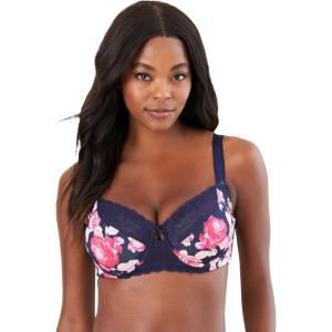 Amoureuse Women’s Plus Size Lace-Trim Underwire Bra(Navy Rose)