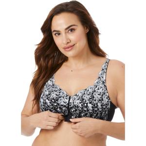Amoureuse Women’s Plus Size Scroll Embroidered Wireless Front-Close Bra(Black Silver)