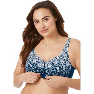 Amoureuse Women’s Plus Size Scroll Embroidered Wireless Front-Close Bra(Evening Blue Silver)