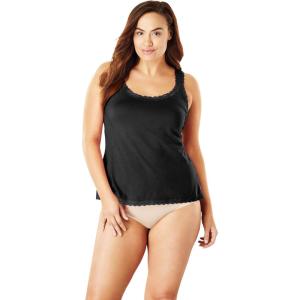 Comfort Choice Plus Size Lace-Trimmed Stretch Cotton Camisole(Black)