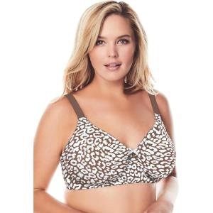 Comfort Choice Women’s Plus Size Back-Smoothing Wireless T-Shirt Bra(Mocha Nude Animal)
