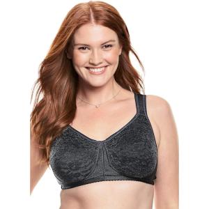 Comfort Choice Women’s Plus Size Easy Enhancer Lace Wireless Bra(Black)