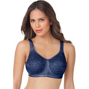 Comfort Choice Women’s Plus Size Easy Enhancer Lace Wireless Bra(Evening Blue)