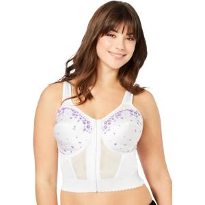 Comfort Choice Women’s Plus Size Embroidered Front-Close Longline Posture Bra(White Embroidery)
