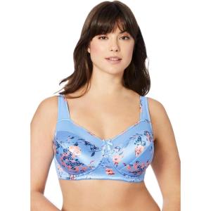 Comfort Choice Women’s Plus Size Exclusive Patented Side Wire Bra(French Blue Romantic Floral)