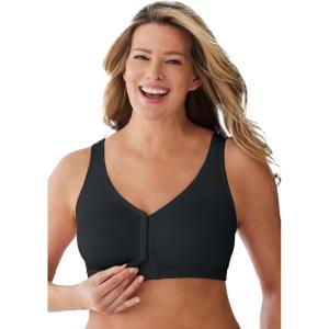 Comfort Choice Women’s Plus Size Front Hook Wireless Breathe Bra(Black)