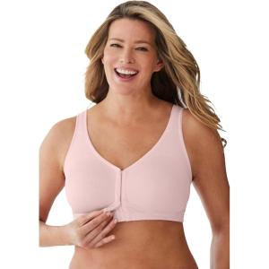 Comfort Choice Women’s Plus Size Front Hook Wireless Breathe Bra(Shell Pink)