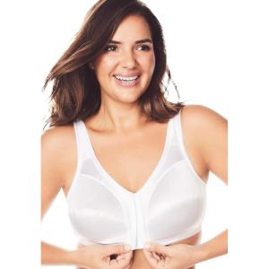 Comfort Choice Women’s Plus Size Front-Close Satin Wireless Bra(White)