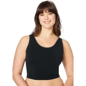 Comfort Choice Women’s Plus Size Longline Ribbed Leisure Bra(Black)