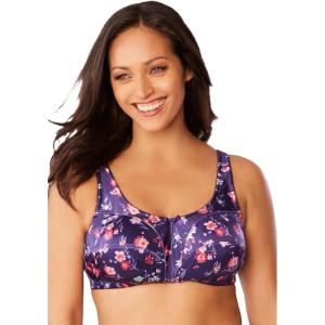 Comfort Choice Women’s Plus Size Satin Wireless Comfort Bra(Rich Violet Floral)