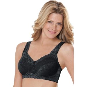Comfort Choice Women’s Plus Size Side Wire Lace Bra(Black)