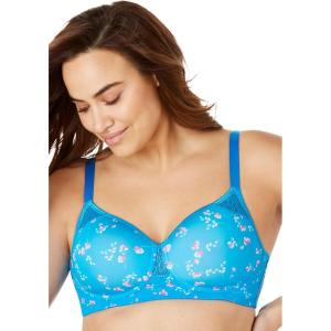 Comfort Choice Women’s Plus Size Stay-Cool Wireless T-Shirt Bra(Turquoise Soft Floral)