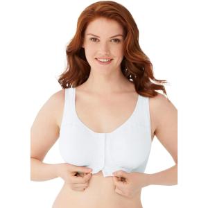 Comfort Choice Women’s Plus Size Wireless Cotton Snap Front Bra(White)