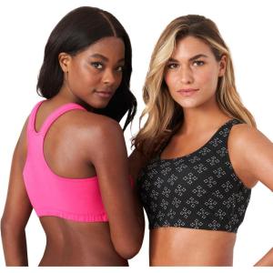 Comfort Choice Women’s Plus Size Wireless Sport Bra 2-Pack(Geo Assorted Pack)