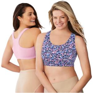 Comfort Choice Women’s Plus Size Wireless Sport Bra 2-Pack(Navy Happy Ditsy)