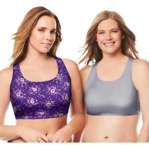 Comfort Choice Women’s Plus Size Wireless Sport Bra 2-Pack(Plum Burst Poppy Assorted)