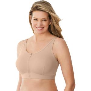 Comfort Choice Women’s Plus Size Wireless Zip Front Bra(Nude)