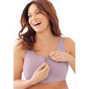Comfort Choice Women’s Plus Size Wireless Zip Front Bra(Sunset Mauve)