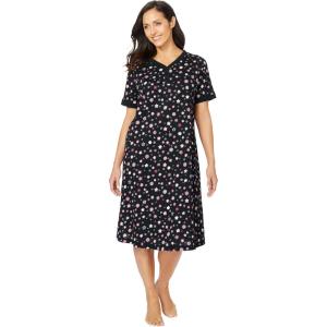 Dreams & Co. Plus Size Short Henley Sleepshirt(Black Multi Floral)
