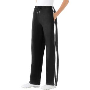 Woman Within Plus Size Better-Fleece Side-Stripe Pull-On Sweatpants(Black White)