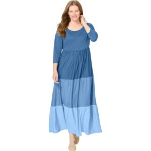 Woman Within Plus Size Colorblock Tiered Dress(Blue Coast Colorblock)