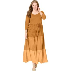 Woman Within Plus Size Colorblock Tiered Dress(Honey Glaze Colorblock)