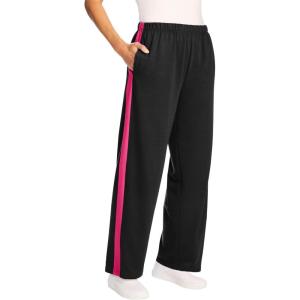 Woman Within Plus Size Cotton French Terry Straight-Leg Pull-On Side-Stripe Pants(Black Raspberry Sorbet)