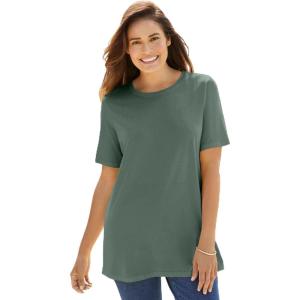 Woman Within Plus Size Perfect Short-Sleeve Crewneck Tee (Petite Available)(Pine)