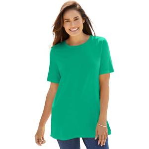 Woman Within Plus Size Perfect Short-Sleeve Crewneck Tee (Petite Available)(Tropical Emerald)