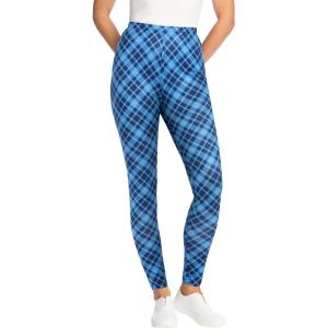Woman Within Plus Size Petite Stretch Cotton Cozy Legging(Blue Coast Bias Plaid)