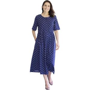 Woman Within Plus Size Short-Sleeve Button-Front Pocket Dress (Petite Available) – 7X, Navy Polka Dot